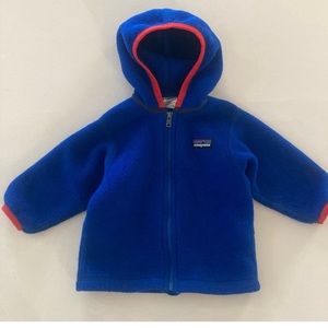 Patagonia 6 Months Baby Boy Blue Fleece Hooded Jacket Zip